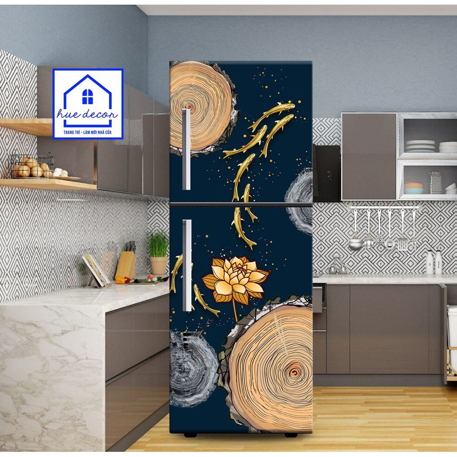 Decal dán tủ lạnh Cá Chép Vàng HUE DECOR phù hợp với mọi không gian-Chống nước, làm mới ngồi nhà