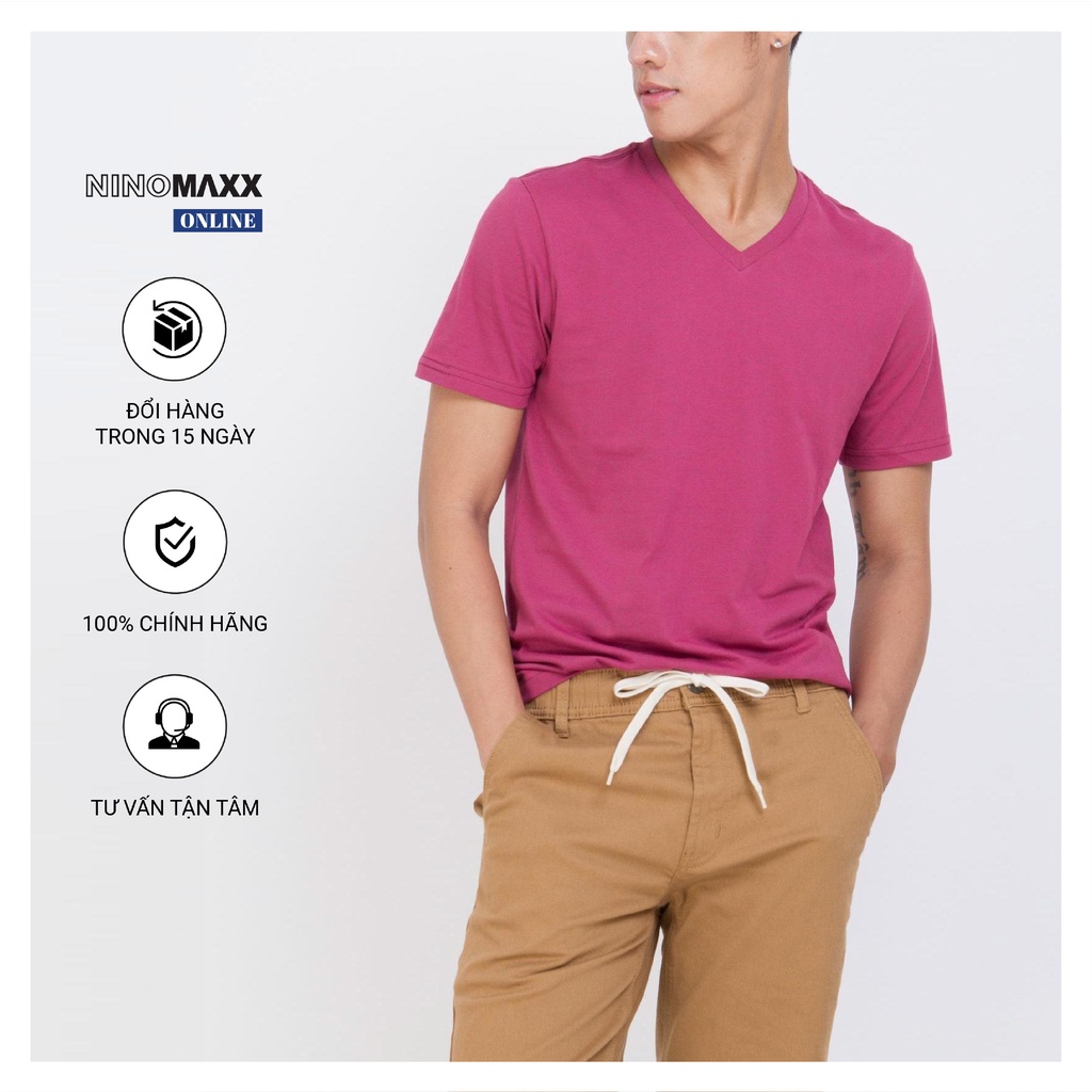 Áo Thun Nam cổ tim trơn Ninomaxx ngắn tay màu hồng chất liệu cotton pha polyester mã 1801028