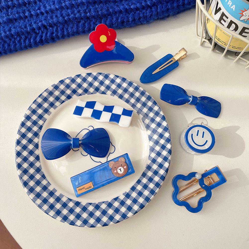 Kẹp Tóc Hình Nơ / Hoa / Mặt Cười Màu Xanh Dương 15H Ngọt Ngào Đơn Giản Cho Nữ