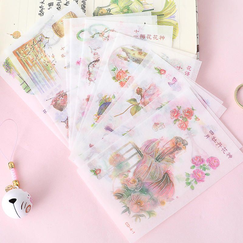 Set 4 tấm sticker cổ trang ánh nhũ bạc