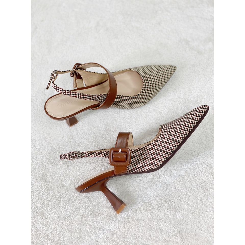 Giày cao gót - Sandal slingback COCO BEBE & CAPELLA mũi nhọn vintage 8p VNXK