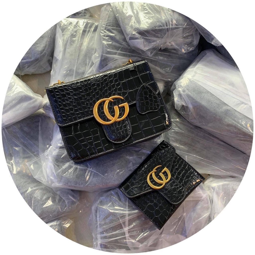 Set túi GG kèm ví siêu sang túi xách nữ dây xích kèm ví giá rẻ GGVI01-DEN 299k sale còn 199k+ hình tự chụp