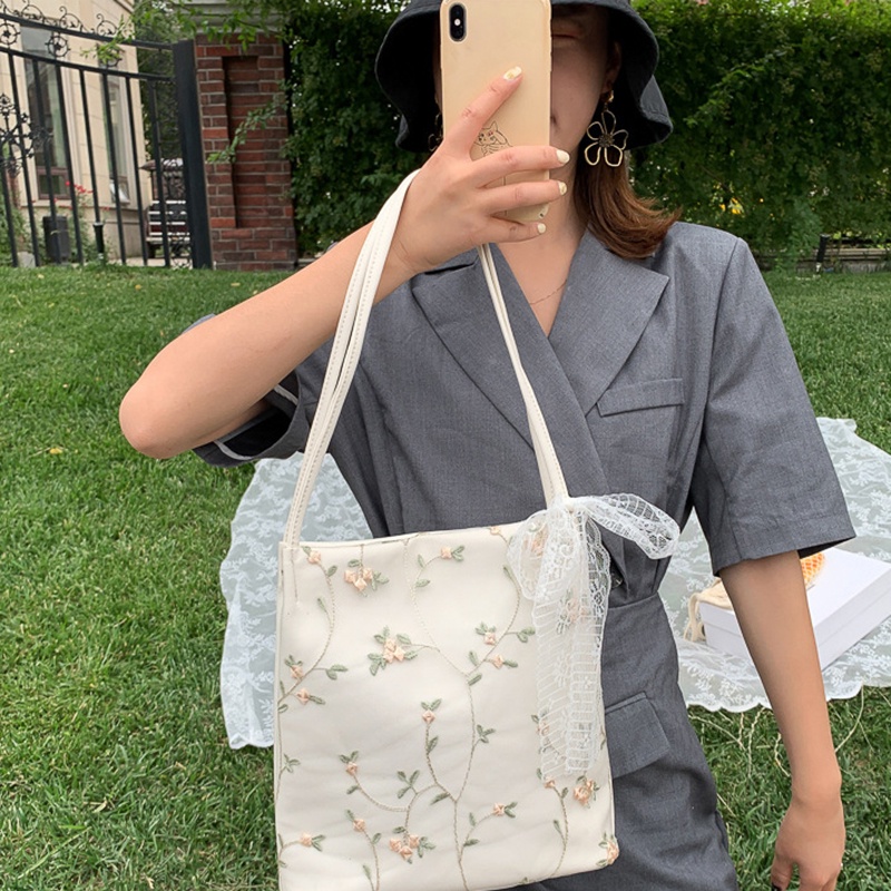 IELGY Túi tote Đeo Vai Màu Trơn Phối Ren Thời Trang Xinh Xắn Cho Nữ