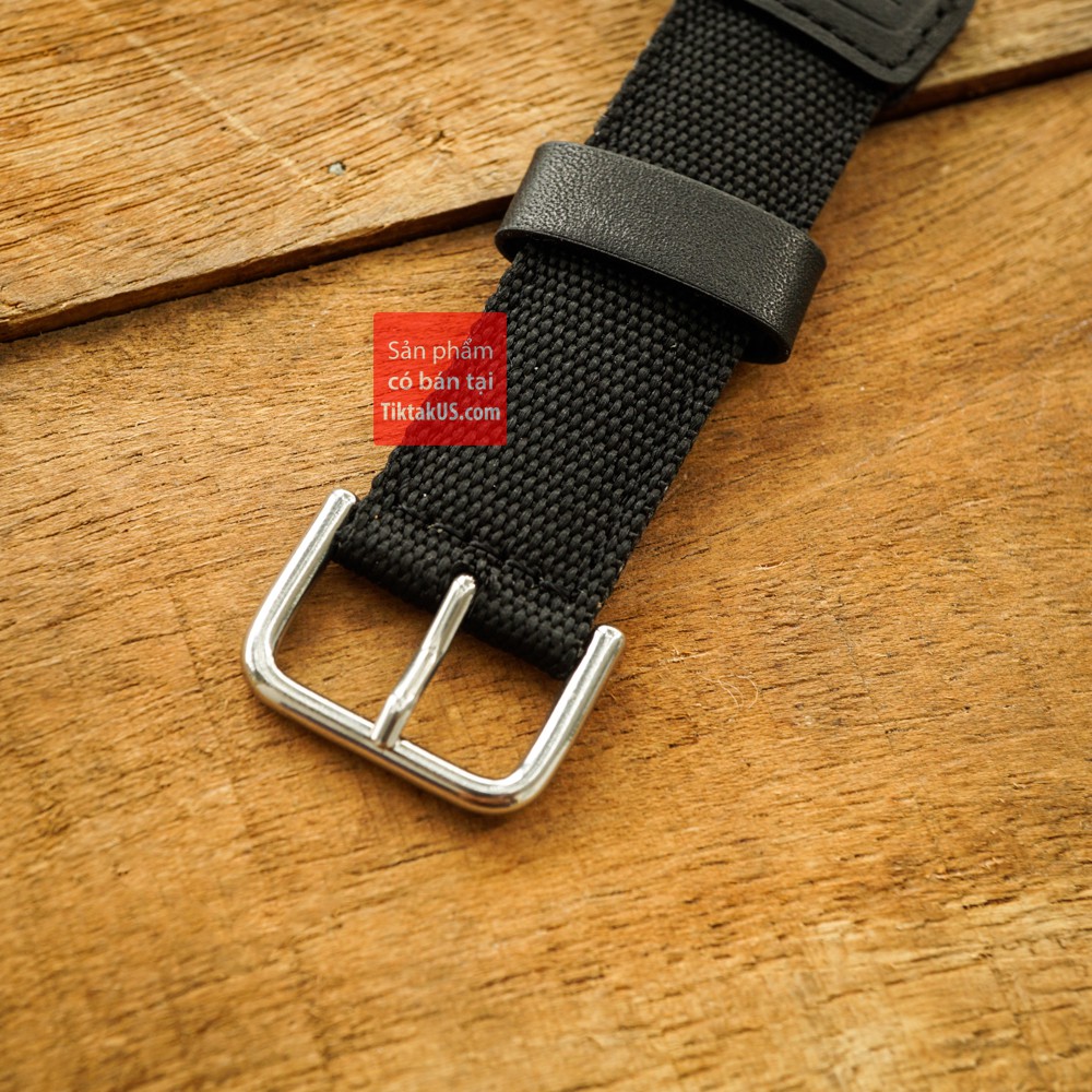 Dây đồng hồ vải dù canvas hai lớp Casio world time AE1200WH F91 điện tử xanh rêu và đen 18mm khóa gài kim loại