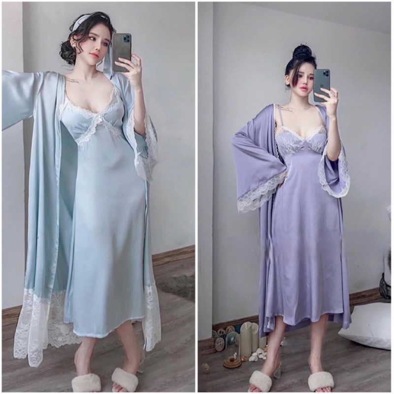 Áo choàng lụa + váy màu trơn tím cao cấp quảng châu | BigBuy360 - bigbuy360.vn