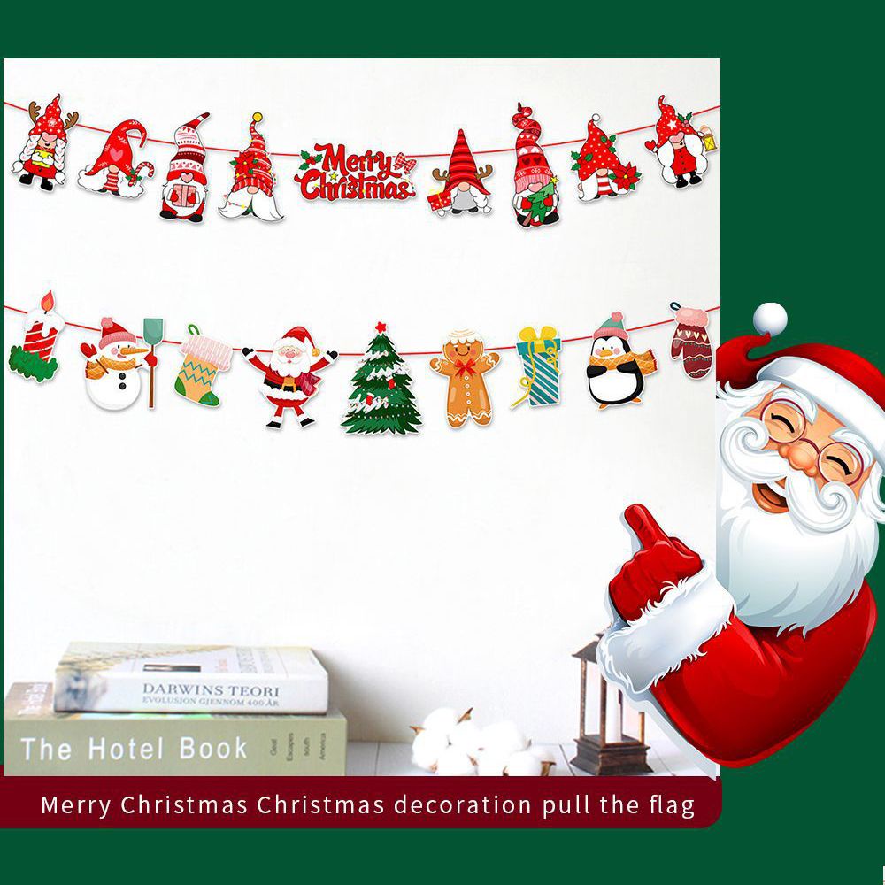 Dây cờ giấy treo trang trí Giáng Sinh hình người tuyết tuần lộc và ông già Noel độc đáo