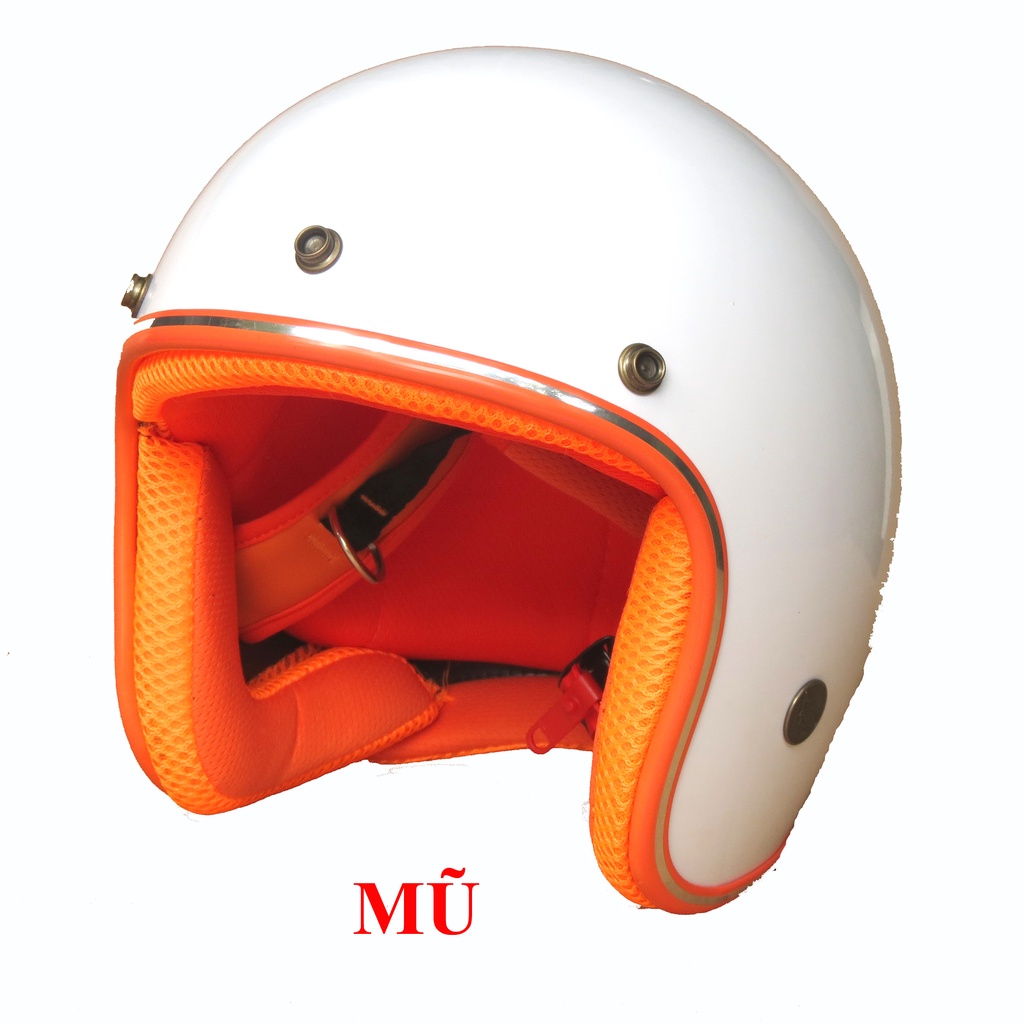 Mũ bảo hiểm 3/4 nón bảo hiểm 3/4 NTMAX trắng bóng lót cam