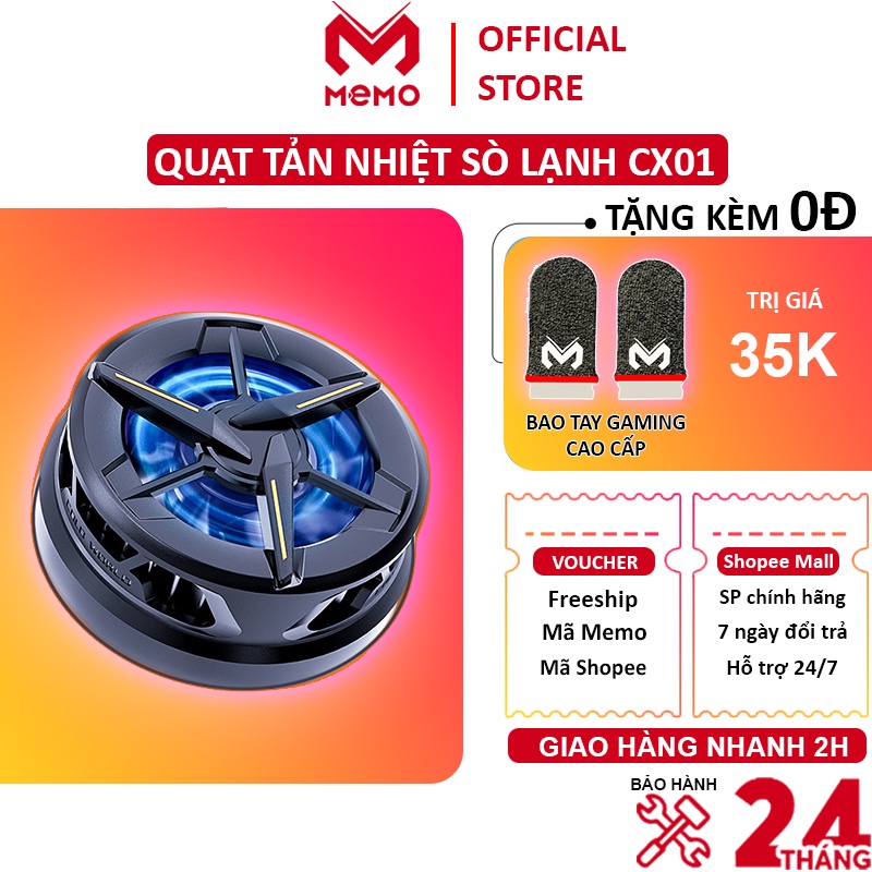 Quạt tản nhiệt điện thoại sò lạnh MEMO CX01 gaming thiết kế từ tính đèn led RGB quạt 9 cánh chống ồn làm mát nhanh