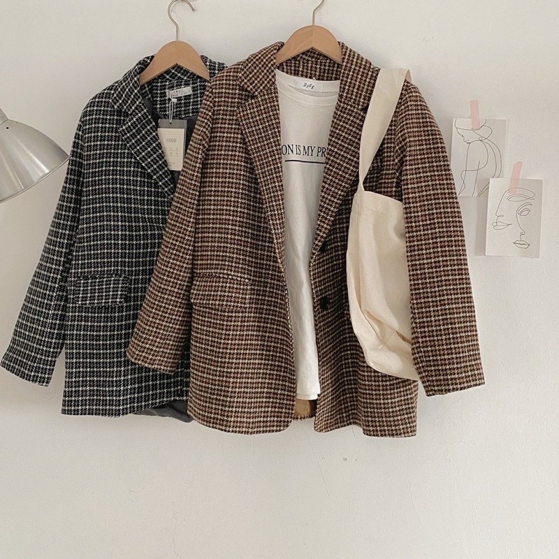 [SẴN] Áo Dạ Kẻ , Áo Khoác Dạ Blazer Hàn Quốc (HÌNH THẬT) Hàng QC loại 1