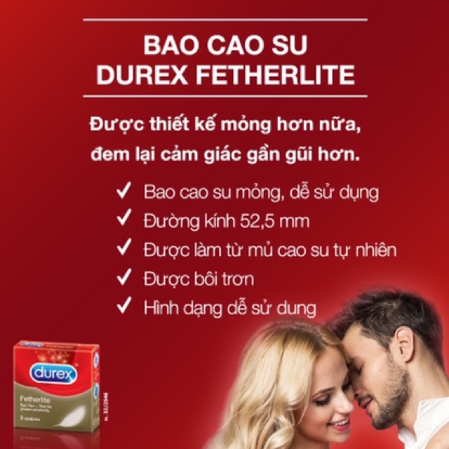Bao cao su Durex Fetherlite siêu mỏng hộp 3 bao