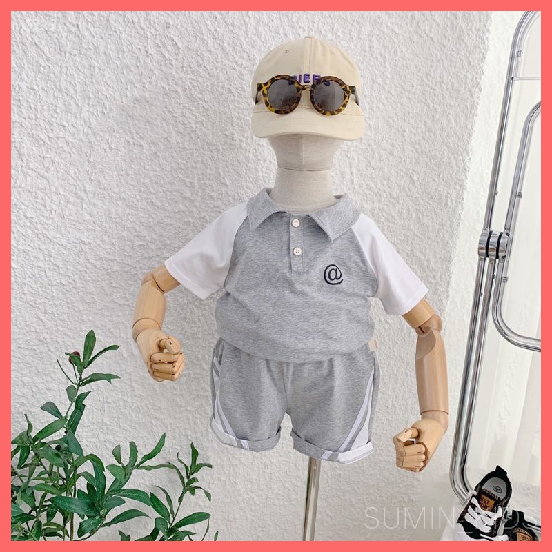 Bộ cộc tay bé trai - Quần áo trẻ em Sumin Kids - Áo cổ Polo trắng kèm quần chất cotton