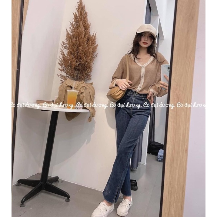 Quần jean suông ôm dãn xẻ gấu kiểu dáng hàn quốc siêu hack dáng