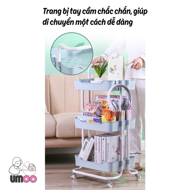 Kệ Đa Năng 3 Tầng Cao Cấp Có Bánh Xe Umoo