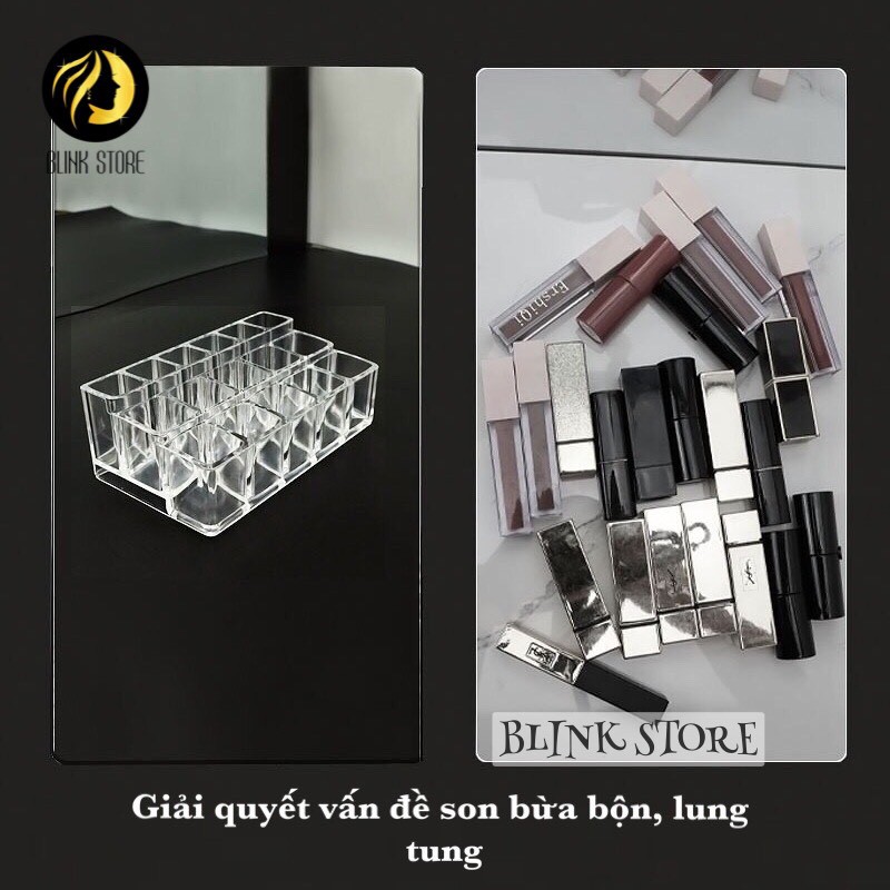 Khay đựng son 10 16 ô kết hợp cao thấp, kệ son môi để bàn nhựa mica trong suốt, thời trang - Blink Store