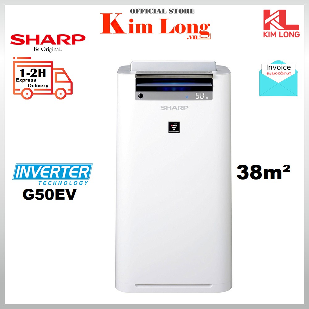 Máy lọc không khí tạo ẩm Sharp KCG50EVW Inverter 38m2 Bảo hành chính hãng 12 tháng