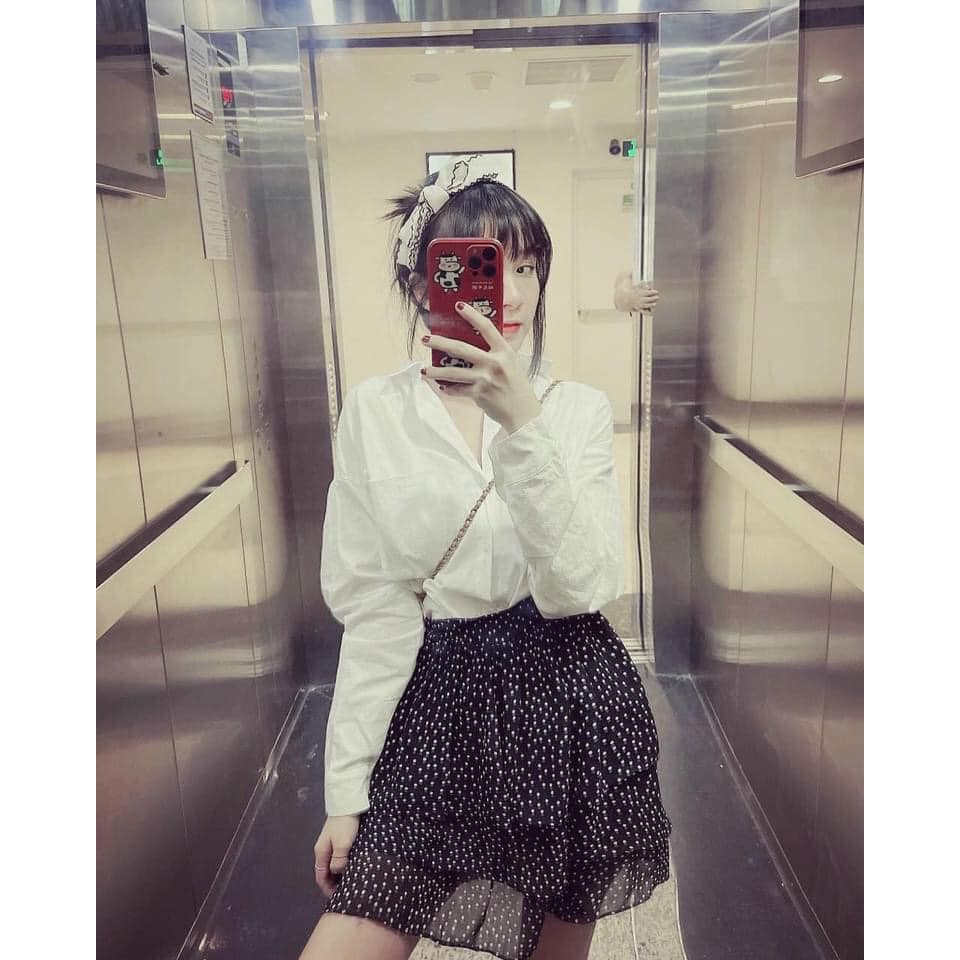 Chân váy chấm bi nhún tầng cạp chun tôn dáng chất voan nhẹ có quần bảo vệ - chân váy dáng A tiểu thư tôn dáng | BigBuy360 - bigbuy360.vn