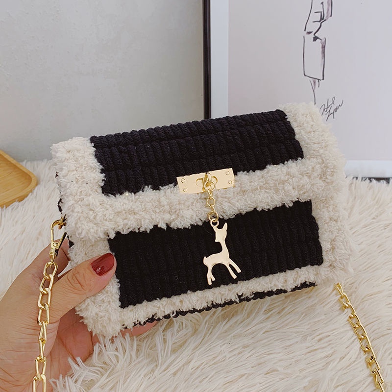 Túi Handmade Đeo Chéo Nữ Tự Đan Bằng Len Xách Tay Dây Xích Thời Trang Công Sở Hàn Quốc
