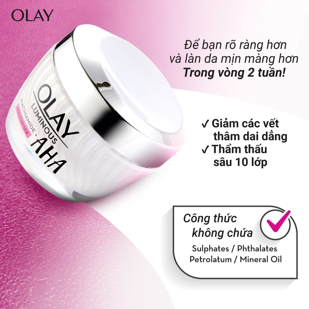 Combo 2 OLAY Kem Dưỡng Sáng Da Luminous Niacinamide Kết Hợp AHA 50G Và Kem Dưỡng Ẩm Ngăn Ngừa Lão Hóa Retinol24 50G