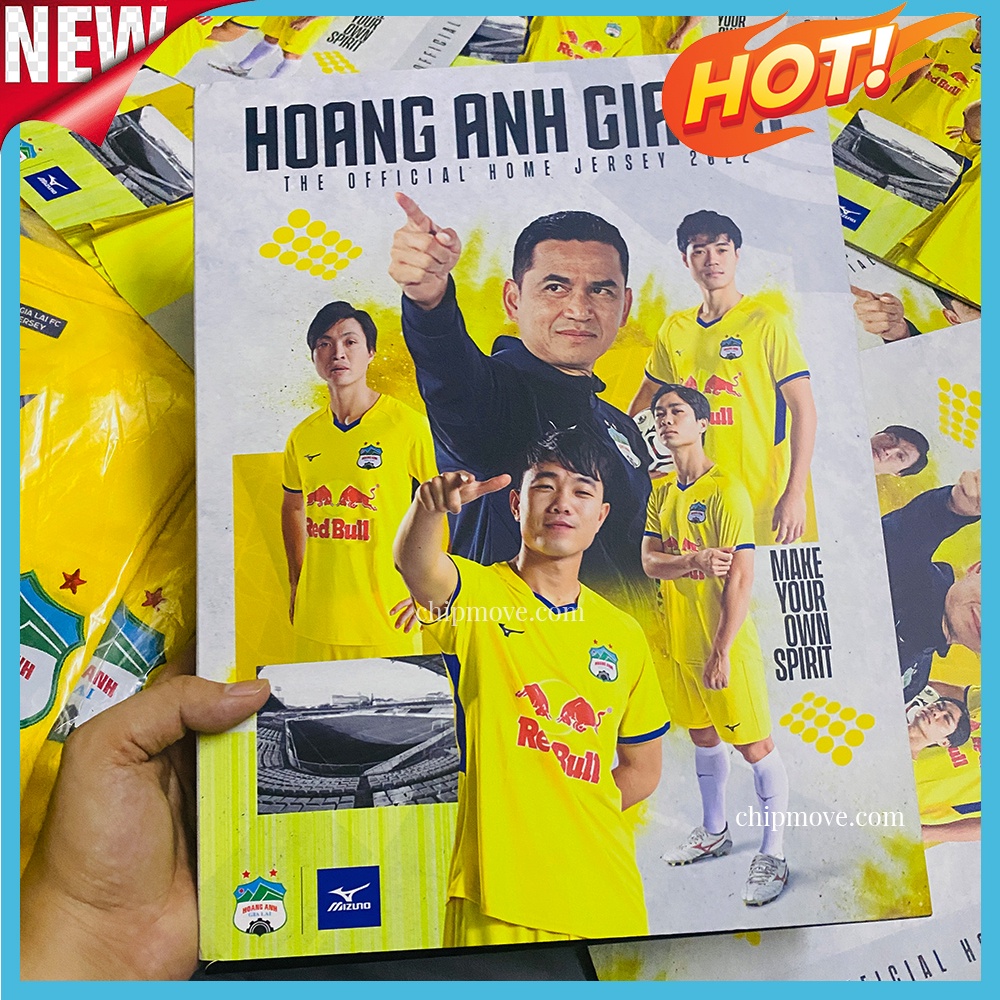 - Hộp Áo bóng đá chính hãng HAGL Hoàng Anh Gia Lai vàng mùa 2022 cao cấp