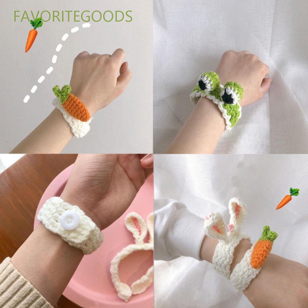 Vòng Đeo Tay Dệt Kim Hình Tai Thỏ / Ếch / Cà Rốt Đáng Yêu Sáng Tạo Cho Bé Gái