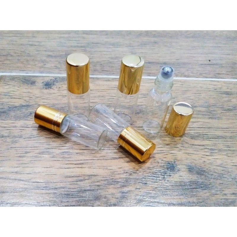 Set 5 lọ trong suốt thủy tinh 5ml bi lăn thếp đựng tinh dầu dubai nước hoa son môi bóng, gọn tiện dụng mang đi du lịch