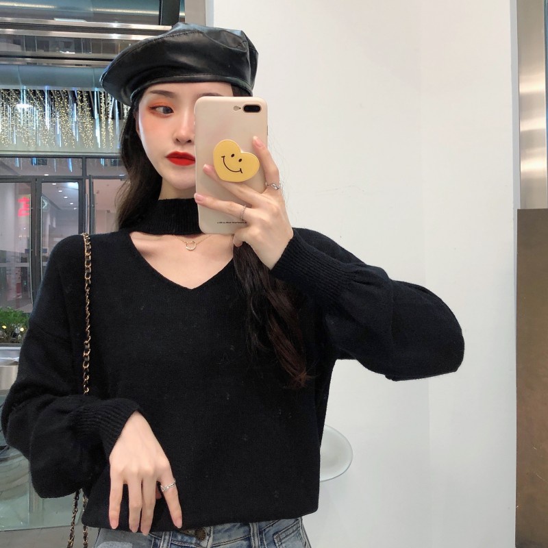 Áo len nữ cổ lọ form rộng, áo len dệt kim tay dài phong cách Hàn quốc thiết kế cổ chocker | BigBuy360 - bigbuy360.vn