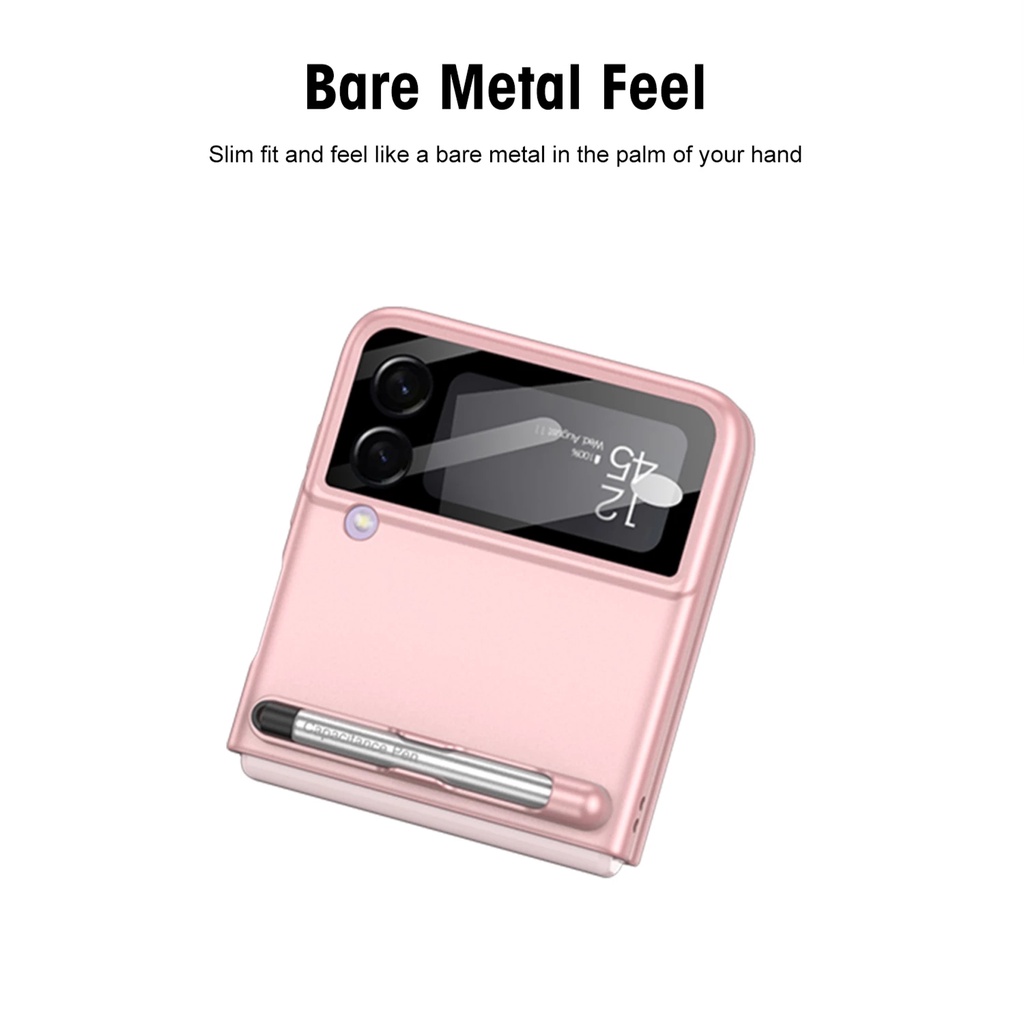 Ốp Điện Thoại Cứng Siêu Mỏng Chống Sốc Có Ngăn Đựng Bút Cảm Ứng Cho Samsung Galaxy Z Flip 3 / Full Body