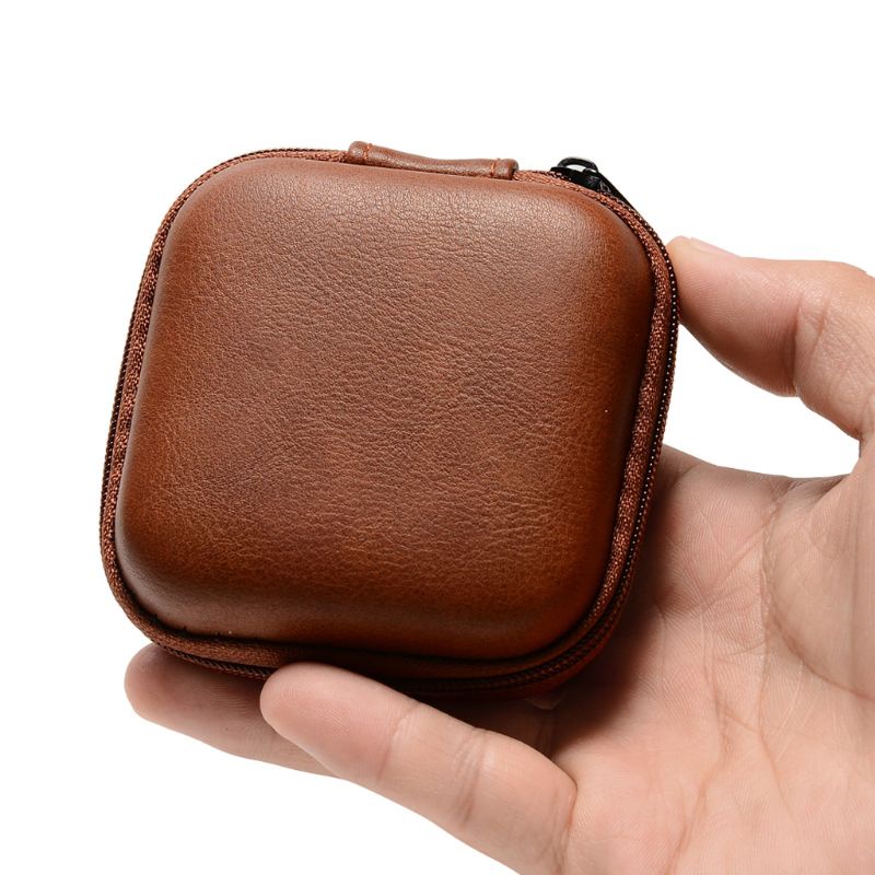 Túi Da Đựng Tai Nghe / Cáp Sạc USB Có Khóa Kéo Mini Chống Rơi
