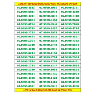 Sim số đẹp tứ quý giữa 07.9999 - mạng mobifone