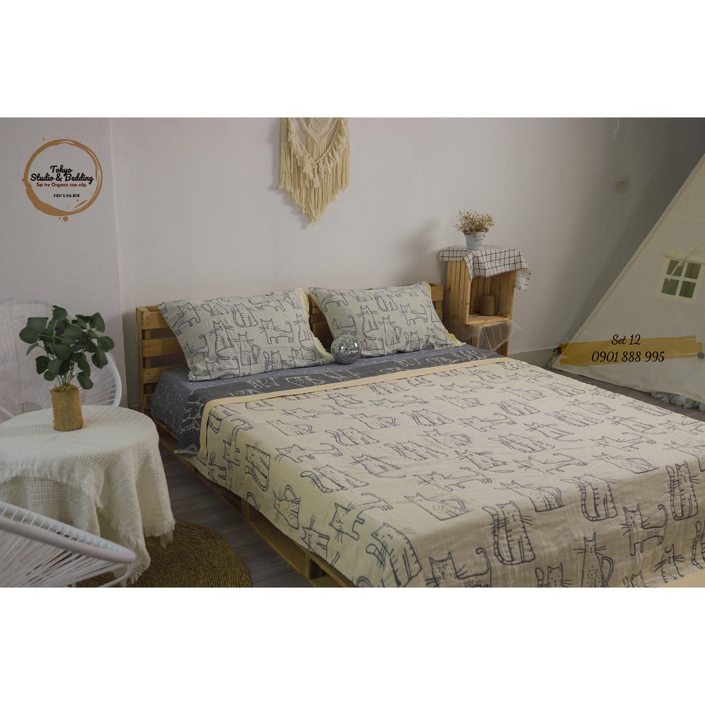 Set 12_Chăn Ga Gối Xô Cotton Sợi tre Organic_Dòng Basic