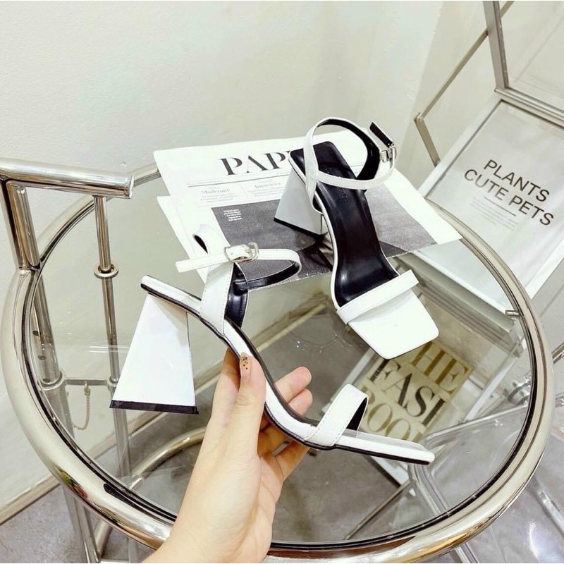 Giày guốc sandal nữ cao gót tam giác quai ngang mũi vuông thời trang mới nhiều màu rẻ bền đẹp đi chơi