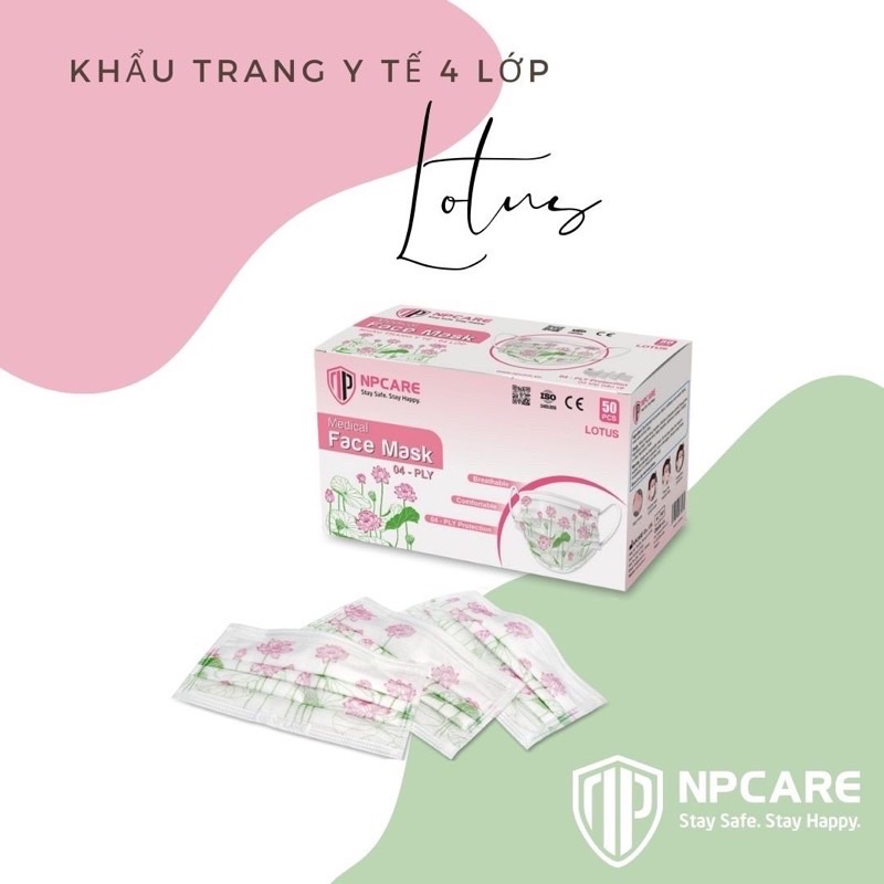 Khẩu Trang Y Tế 4 Lớp NPCARE ( Có in hoạ tiết ) - Hộp 50 cái