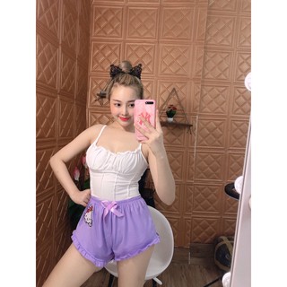 Bộ ngủ 2 dây Kitty thêu+ chất thun mát lạnh