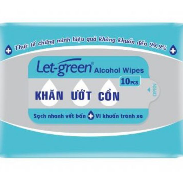 KHĂN ƯỚT CỒN LET-GREEN 10 MIẾNG