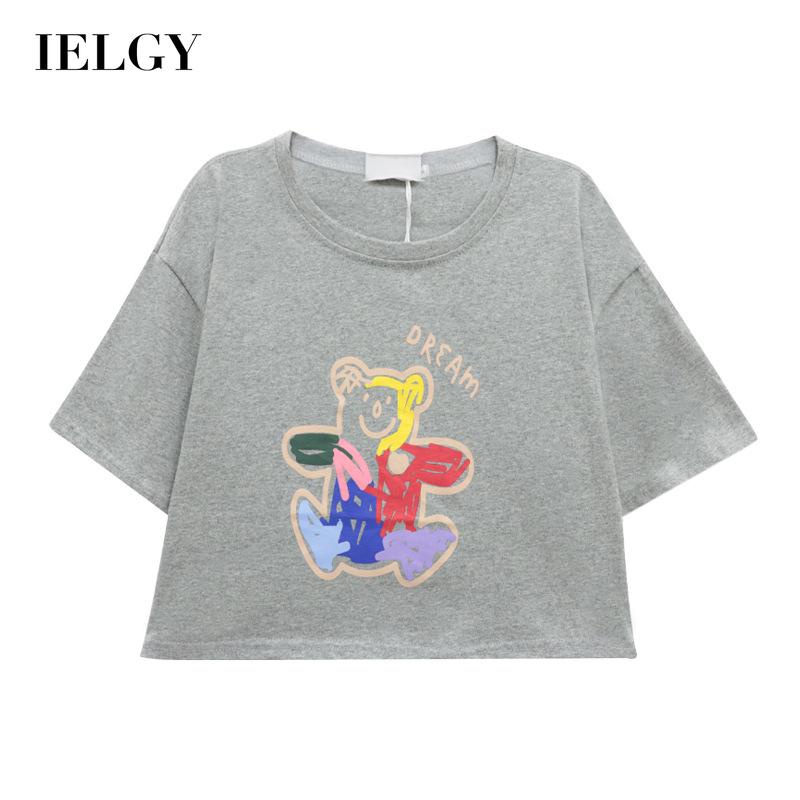 Áo thun nữ IELGY tay ngắn cổ tròn dáng rộng hình gấu graffiti