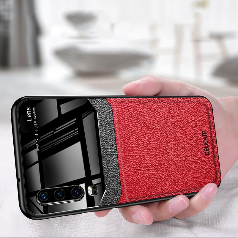 Ốp Điện Thoại Da TPU Mềm Phối Kính Cường Lực Chống Sốc Cho Huawei P30 / P30 Pro / P30 Lite P20