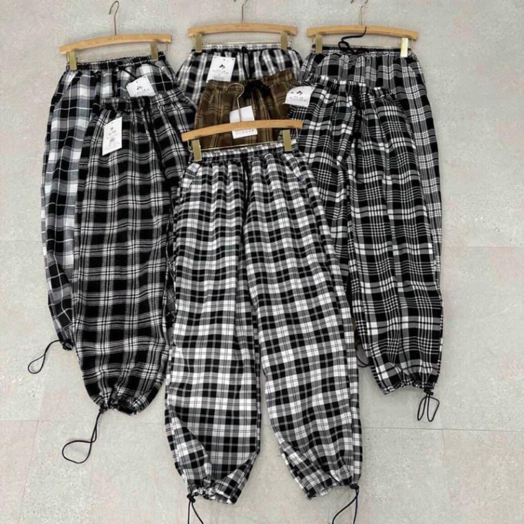 Quần kẻ caro bo gấu rút dây (F&S)