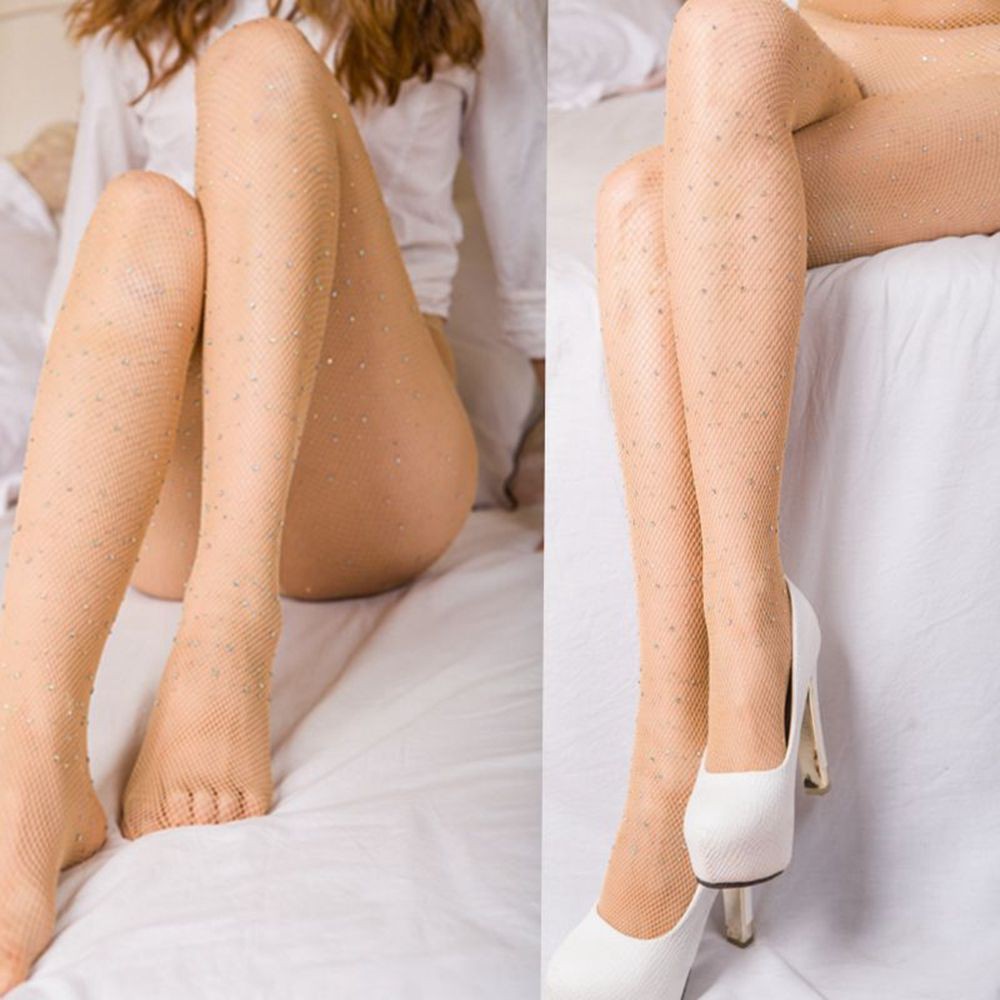 Quần vớ thiết kế lưới nhỏ có đính đá lấp lánh quyến rũ cho nữ