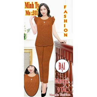 Bộ lụa mango caro dài ,tay cánh tiên Sz từ 50 đến 60kg