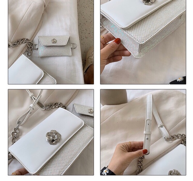 Túi đeo chéo khoá hoa kèm ví nhỏ xinh