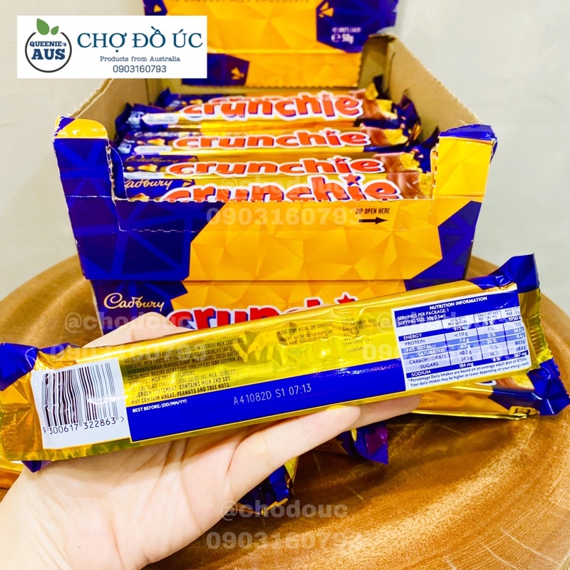 Chocolate nhân kẹo bơ tổ ong giòn CADBURY Crunchie túi 12 thanh 180g - nhập Úc 🇦🇺