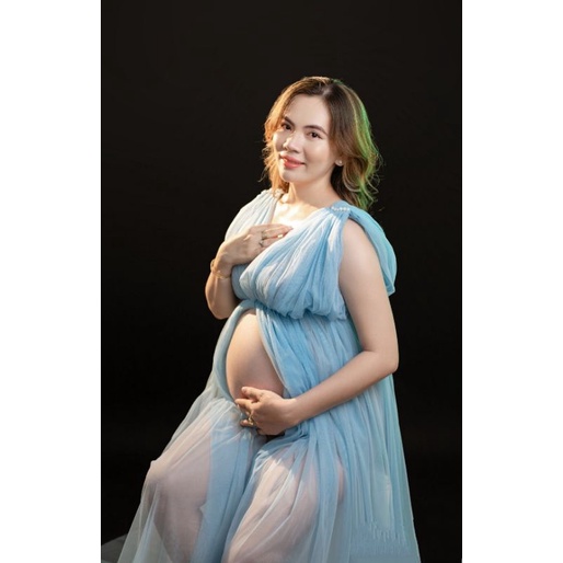 váy chụp hình bà bầu thun co gian ( dài qua chân)