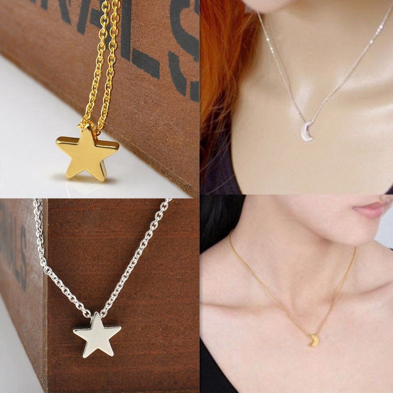 Vòng cổ thời trang hình trăng khuyết/sao màu vàng/bạc đơn giản kiểu Hàn cho nữ