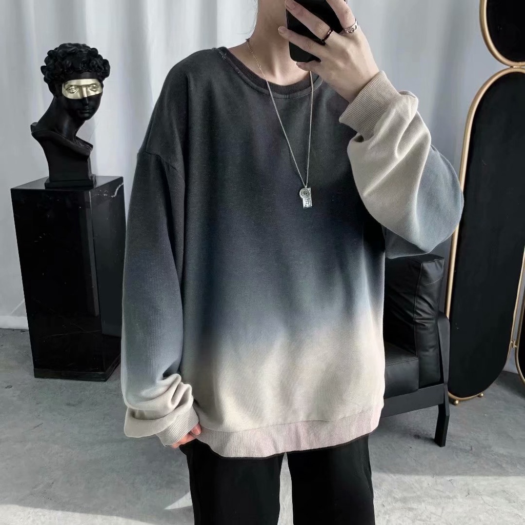 Áo sweater cổ tròn dáng rộng màu gradient phong cách retro hàn quốc cho nam giới