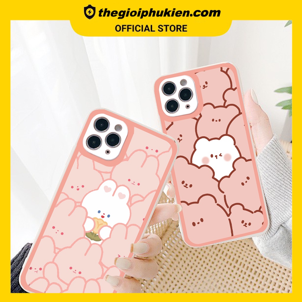 Ốp iphone - Ốp lưng iphone cạnh vuông viền camera Thỏ gấu hồng mini dành cho ip 6 đến 14promax - g93
