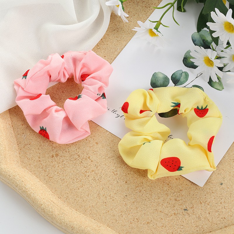 Dây Buộc Tóc Co Dãn Họa Tiết Trái Dâu Tây Xinh Xắn Cho Nữ Nhiều Màu Sắc