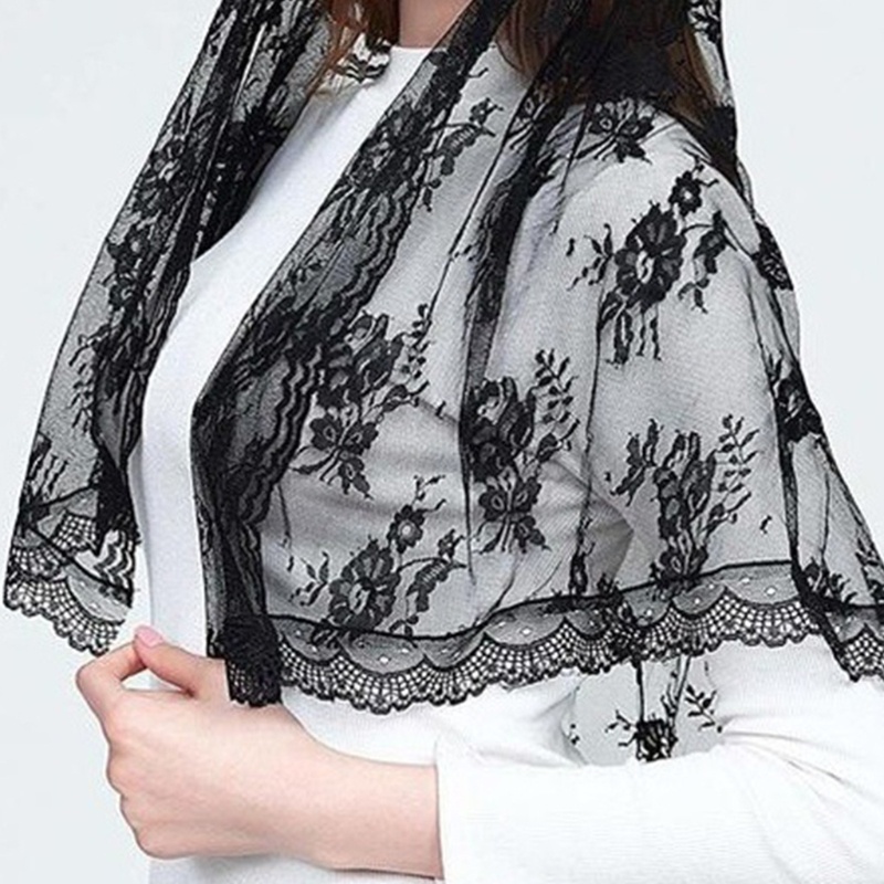 Khăn Choàng Cổ Vải Sheer Phối Ren Màu Đen Phong Cách Tây Ban Nha Cổ Điển Mantilla Masil La Tinh Cho Đầu Công Giáo