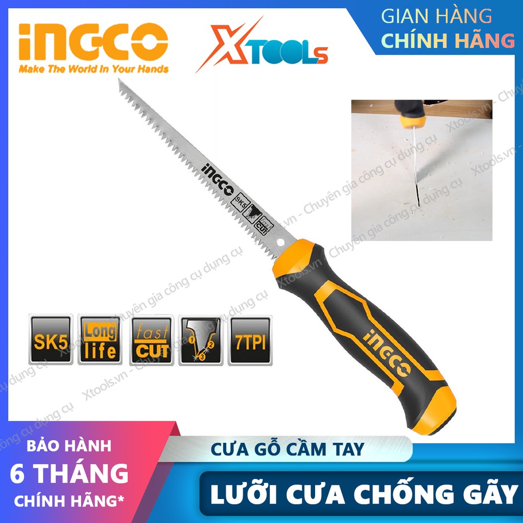 Cưa gỗ cầm tay mũi nhọn 6&quot; INGCO HWBSW68 cưa gỗ chuyên dụng lưỡi SK5 siêu sắc bén, chống cong gãy, chống rỉ sét.