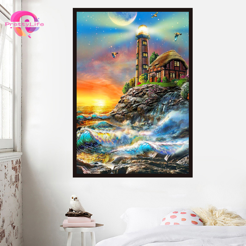 【PL】Bộ Tranh đính đá kim cương toàn diện hình phong cảnh bãi biển DIY phù hợp với người lớn và người lớn 40x30cm