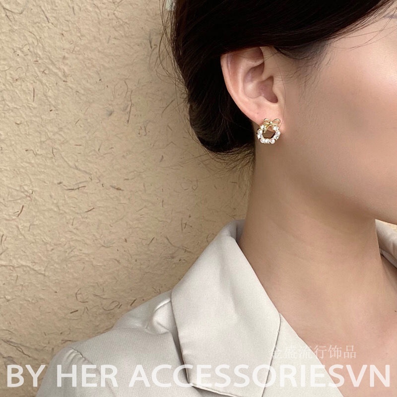 Bông Tai Flower Row Đình Đá Nhân Tạo Sang Chảnh, Chân xỏ bạc 925 Her Accessories H70